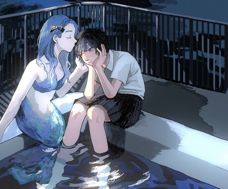 情緒的な雰囲気の一枚絵(背景有)を描きます 背景有りの一枚絵を、モノクロ・カラー両方で描きます。 イメージ1