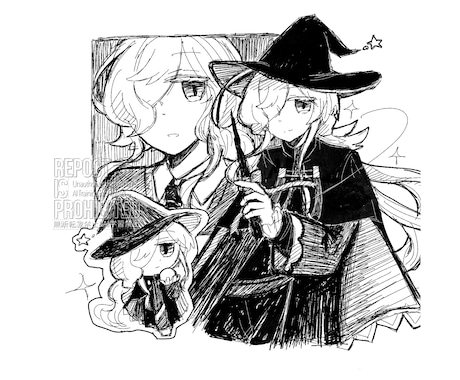 白黒ラクガキスケッチイラスト描きます 気軽に他人の描くOCが見たい人へ！詰め込み絵やラフ立ち絵など イメージ2