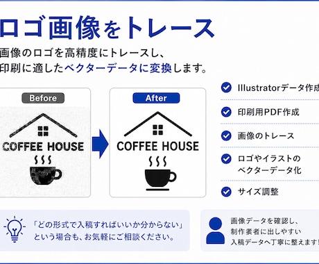 画像のロゴをイラストレータ編集データに変換します 名刺・チラシ・看板・Webで使えるロゴデータへ丁寧に整えます イメージ2