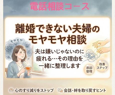 離婚できない夫婦のモヤモヤ、電話で寄り添います 涙が出ても大丈夫。感情の揺れごと寄り添います イメージ1