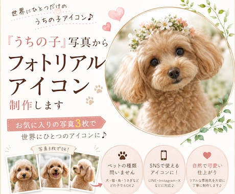 うちの子　写真からフォトリアル　アイコン制作します お気に入りの写真3枚で、世界にひとつのアイコンに♪ イメージ1