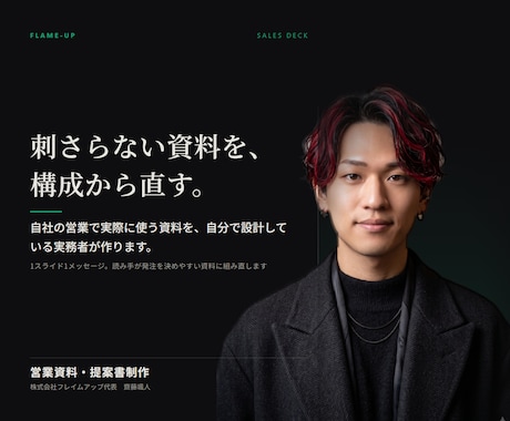 構成から営業資料・提案書を作成しますます 自社の営業資料を自分で作り営業している実務者が設計します イメージ1