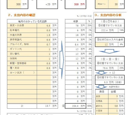 預金と年収から支出を見える化するシートを提供します 家計簿にまで手が回らなくて大丈夫！後からでも把握できます イメージ1