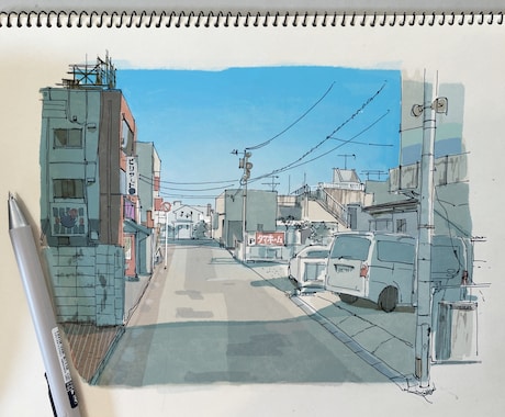 ペン画で外観パース作成します 植栽イメージも伝わる　飾れるイラストパース イメージ2