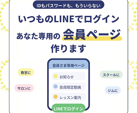 LINEでログインできる会員ページを作ります いつものLINEだけでログイン。IDもパスワードも不要です！ イメージ1