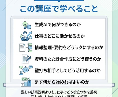 生成AIの仕事活用入門を実務目線で教えます 仕事で使える生成AI活用法を学べます イメージ2