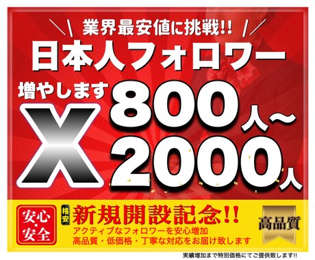 X 日本人フォロワー800人以上増やします X（Twitter）日本人のアクティブフォロワーを増加します イメージ1