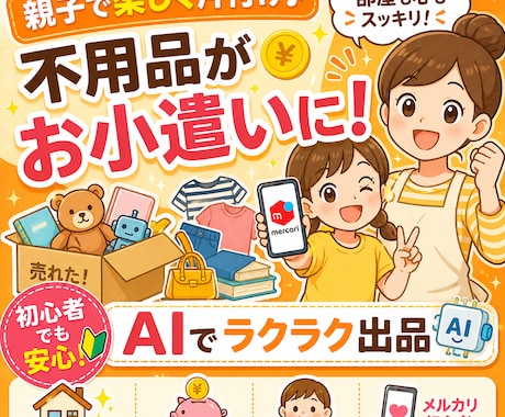親子で楽しく不用品をお金に変える方法教えます AI活用で超簡単！片付け・メルカリ出品を初心者向けにサポート イメージ1