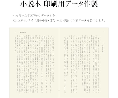 ZINE・同人誌 小説本の印刷用データを作製します いただいた本文データから入稿用のデータを製作します。 イメージ1