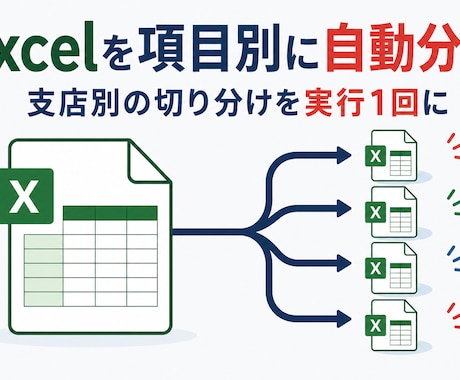 Excelの項目別分割を自動化します 支店別・担当者別の切り分けを実行1回に｜表に合わせ製作 イメージ1