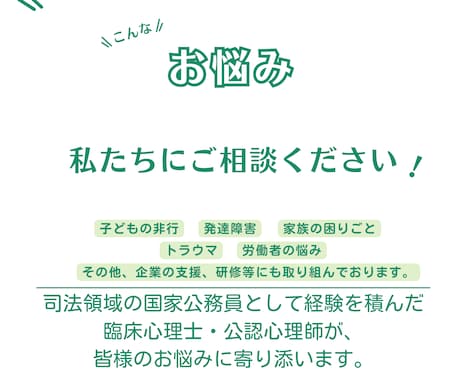 心の悩みや問題行動に関する記事の作成をします 国家公務員として経験を積んだ臨床心理士による文章の執筆 イメージ1