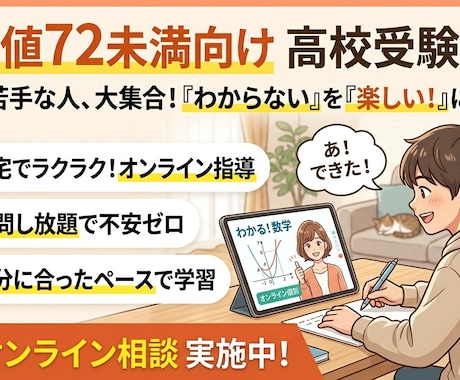 高校受験数学を教えます 偏差値70以下向けに数学を教えます。 イメージ1