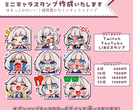 最低納品8個！ミニキャラスタンプ製作いたします ゆるっとかわいい！感情豊かなミニキャラスタンプ！ イメージ1