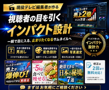 現役テレビ制作者がYouTubeサムネ作ります プロのデザインと視認性でクリック率・再生数を徹底サポート！ イメージ2