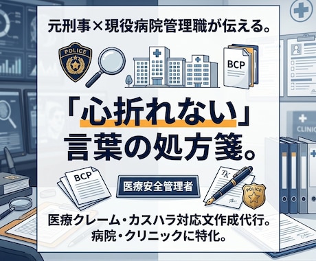 元刑事×病院管理職が医療クレーム等の相談を伺います 医療クレームなど、対応難渋事例の相談、助言等を差し上げます イメージ2