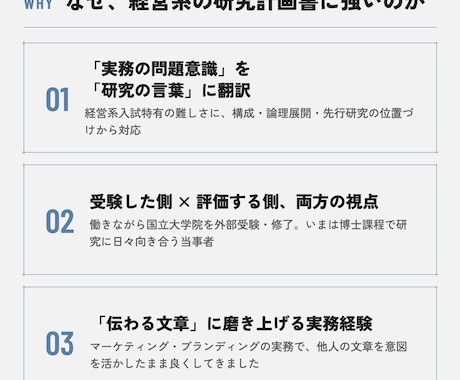 経営学大学院入試の研究計画書を添削します 国内トップクラスの博士課程（経営・組織論）が個別指導 イメージ2
