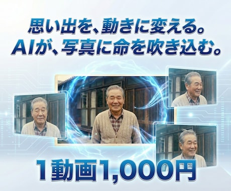 古い家族写真3枚をAIアニメーションで動かします 古い写真が動き出す“感動ムービー”。記念日・ギフトに最適 イメージ1