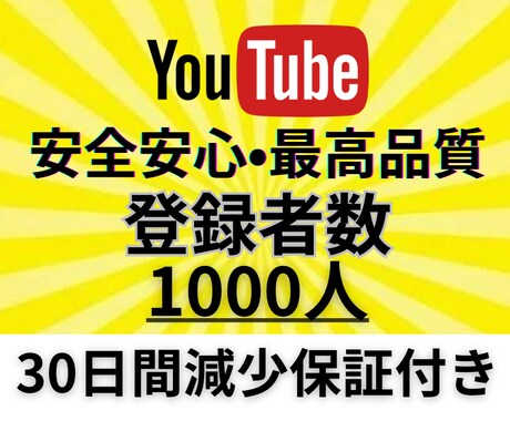 YouTube登録者数1000人増やします 超格安！YouTube登録者1000人増加！ イメージ1