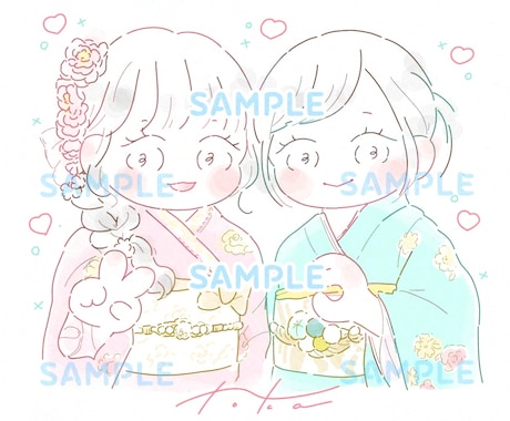 2-3人用♡お写真からゆるふわ似顔絵をお描きします 記念日のプレゼントや思い出作りにどうぞ♪ イメージ2