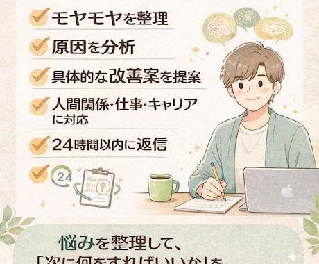 思考整理×原因分析｜行動に繋がる具体策を提案します 悩みを整理・原因分析し、今日から動ける改善策6つを提案します イメージ2