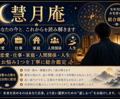 生年月日とお名前からあなたのお悩みを深く鑑定します 恋愛・仕事・家庭・人生のお悩みを総合鑑定 イメージ1