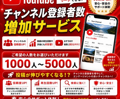 YouTube登録者数1000人増加させます 安価なお値段！30日補填保証あり！ イメージ1