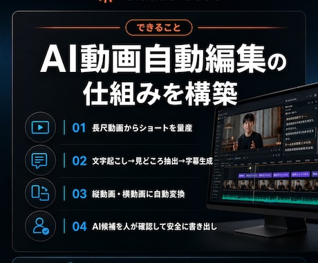 AI動画自動編集の仕組みを構築します 通常 3万円→5,000円(7/31まで、先着3名様) イメージ2