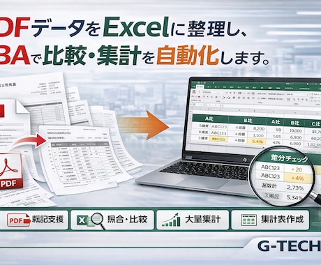 PDFをExcelに整理し比較・集計を効率化します PDF整理から比較・一覧化までまとめて対応 イメージ1