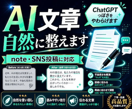 AIで作った文章を自然な投稿文に整えます ChatGPTっぽさを消して、note・SNSで読まれる形に イメージ1