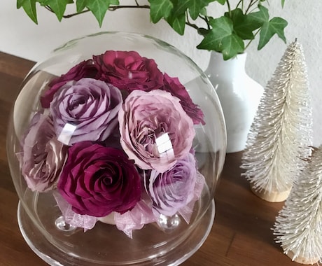 プロポーズの花束　保存　ブーケ　記念の花を残します ラウンドグラス 特別な日の花を立体的に保存　ドライ加工 イメージ1