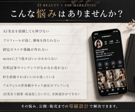 AI美女アカウント収益化を添削しますます AI美女SNS運用を投稿・導線・販売目線で具体的に改善します イメージ2