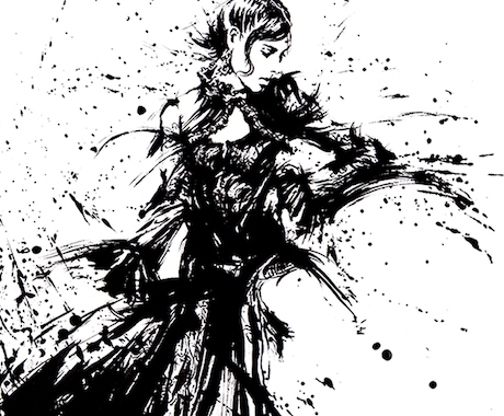 人物の【墨絵イラスト】を作画します 墨が放つ鮮やかなコントラスト。墨絵イラスト制作します。 イメージ2