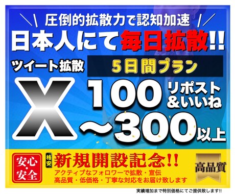 X５日間毎日100RTいいね以上拡散します Twitter日本人ユーザ！毎日RT、いいね、表示回数の増加 イメージ1