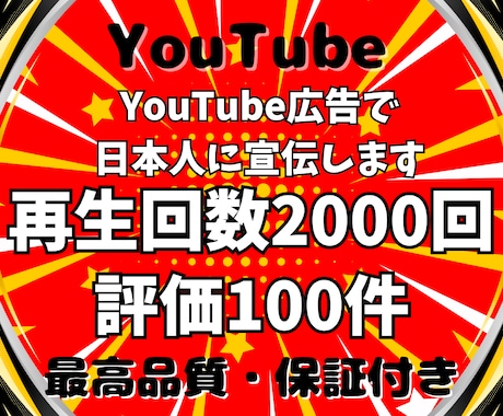 YouTube広告で日本人再生回数と評価増やします ★日本人にプロモーション★再生回数2000回＋評価100件✨ イメージ1