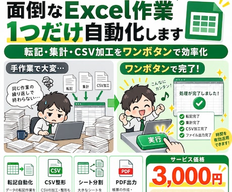 面倒なExcel業務をVBA・マクロで自動化します イメージ1