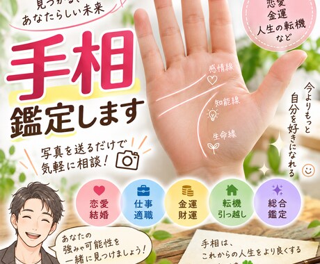写真でわかる！やさしい手相鑑定します 手のひらから、あなたの強みと未来をやさしく読み解きます イメージ1