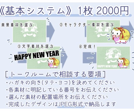 3カ月限定＊2021年版年賀状イラスト作成します 選ぶだけ！組み合わせるだけでカンタンに年賀状ができます。 イメージ2