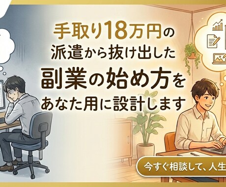 底辺派遣から抜け出せた副業の始め方を専用設計します 「何から始めればいいか分からない」を終わらせます イメージ1