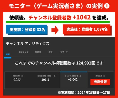 YouTubeの日本人登録者を1000人増やします 【残3名限定モニター価格】手動で日本人がチャンネル登録 イメージ2