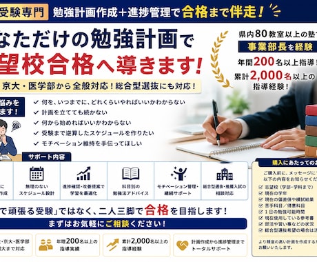 大学受験の勉強計画と進捗確認します 年間200名以上を指導した経験で、合格までサポート。 イメージ1