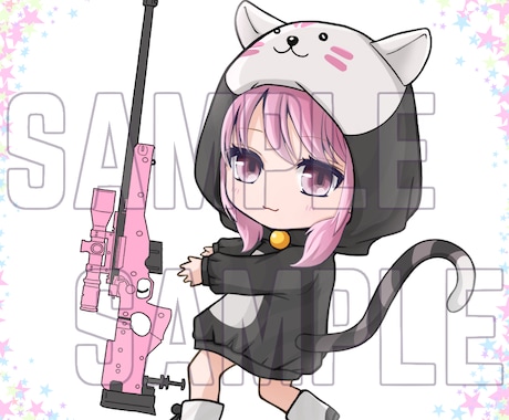 ゲーム等のキャラクター。SNS等イラスト作成します FPSバトロワ系ゲームアイコン等、武器を持ったキャライラスト イメージ2