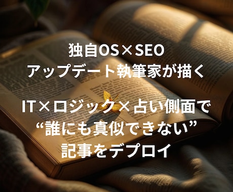 占い×ITロジック執筆|記事OSをデプロイします ​執筆10冊の解析力|分かりやすい解説で織りなす記事を。 イメージ1
