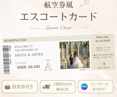 投票券付き  航空券風エスコートカード作成します テンプレートあります！1週間以内のお渡しも◎ イメージ1