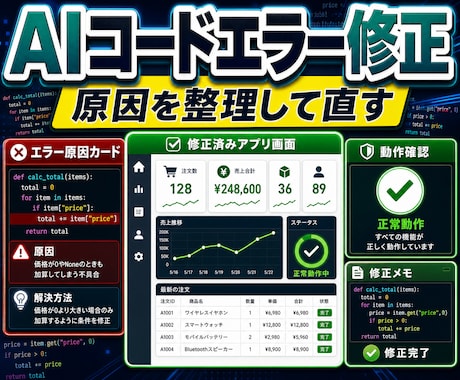 ChatGPT・AIコードのエラーを修正します Python・GAS・JSを原因説明つきで修正 イメージ1