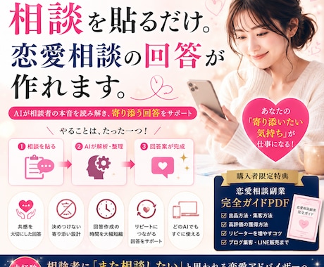 相談を貼るだけ。恋愛相談の回答が作れます 相談文を貼るだけ。恋愛相談の回答を自動生成するAIプロンプト イメージ1
