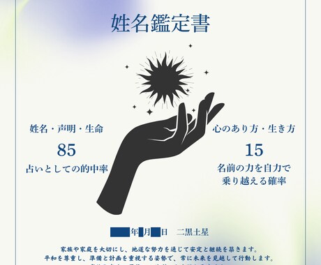 お名前の吉凶・性格・運勢をお伝えします 「画数」だけ良くても吉名にはならない。その理由が分かります。 イメージ2