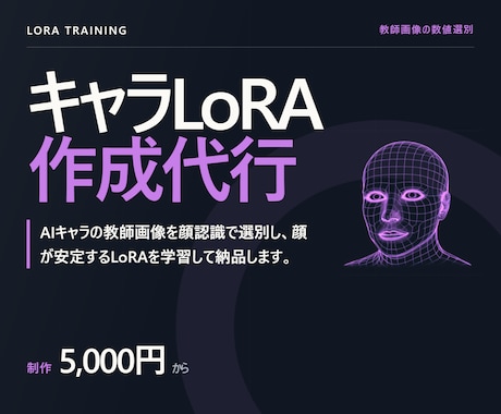 顔が安定するキャラクターLoRAを作成します 教師画像を数値で選別｜学習済みLoRAファイルを納品 イメージ1