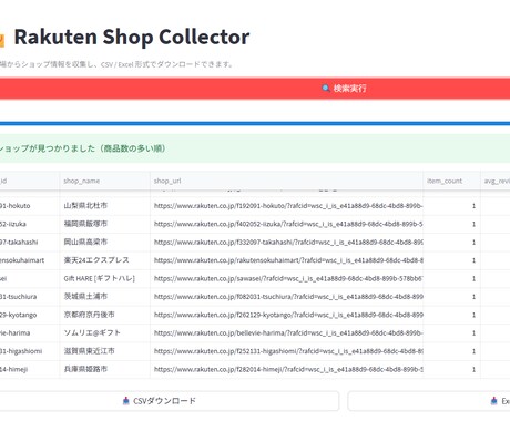 楽天市場のショップ情報を一括取得します 楽天市場ショップを一括取得！新API対応アプリ イメージ2