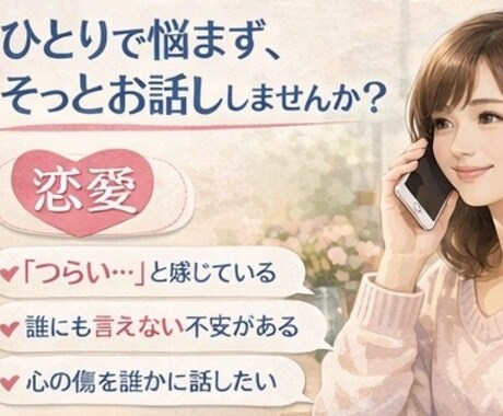 誰にも言えない想いを受け止め貴方の心に寄り添います メンタル心理アドバイザー、人生経験を活かして寄り添います イメージ2