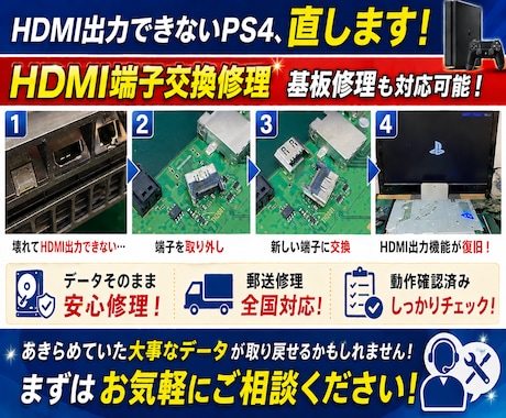 モニター出力できないPS4の修理承ります スマホやゲーム機の修理歴5年以上です。 イメージ1